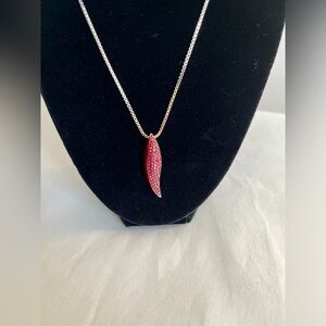 Swarovski Red Crystal Enamel Silver Tone Box Style Chain Pendant Necklace EUC